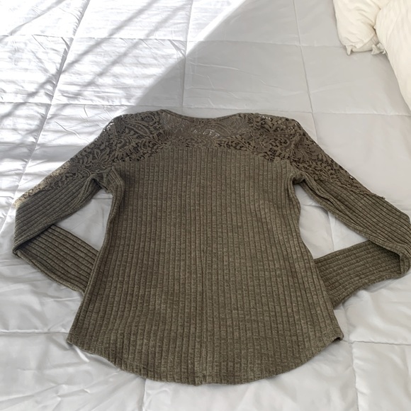 Democracy Lattice Long Sleeve Sweater, Size Small, Green/Brown - Picture 2 of 2